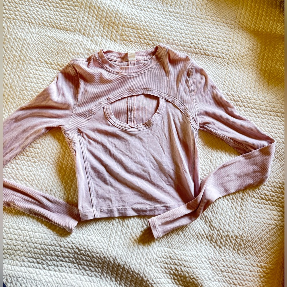 Lululemon Pink Long Sleeve Cutout Top